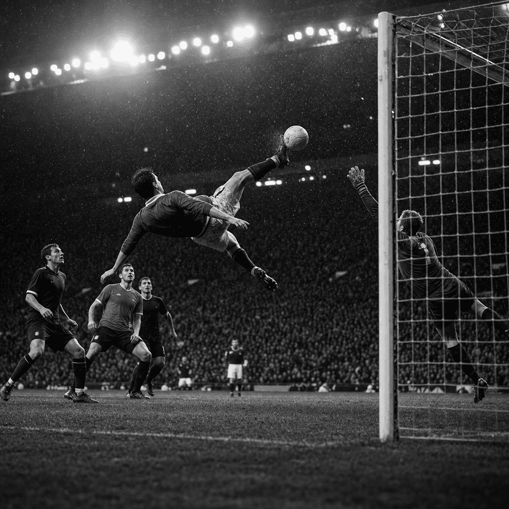 Soccer player scoring a bicycle-kick goal