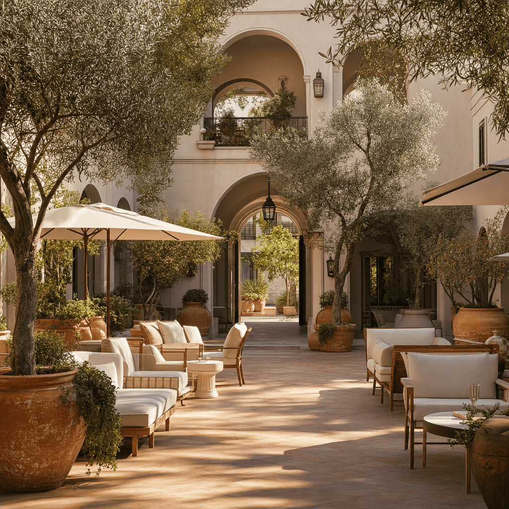 Boutique hotel courtyard image made in Julius