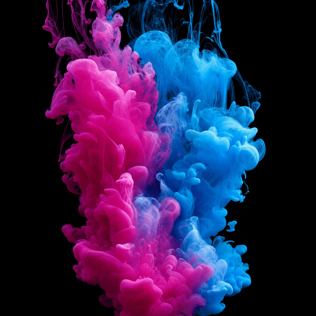 Pink and blue ink swirling in water