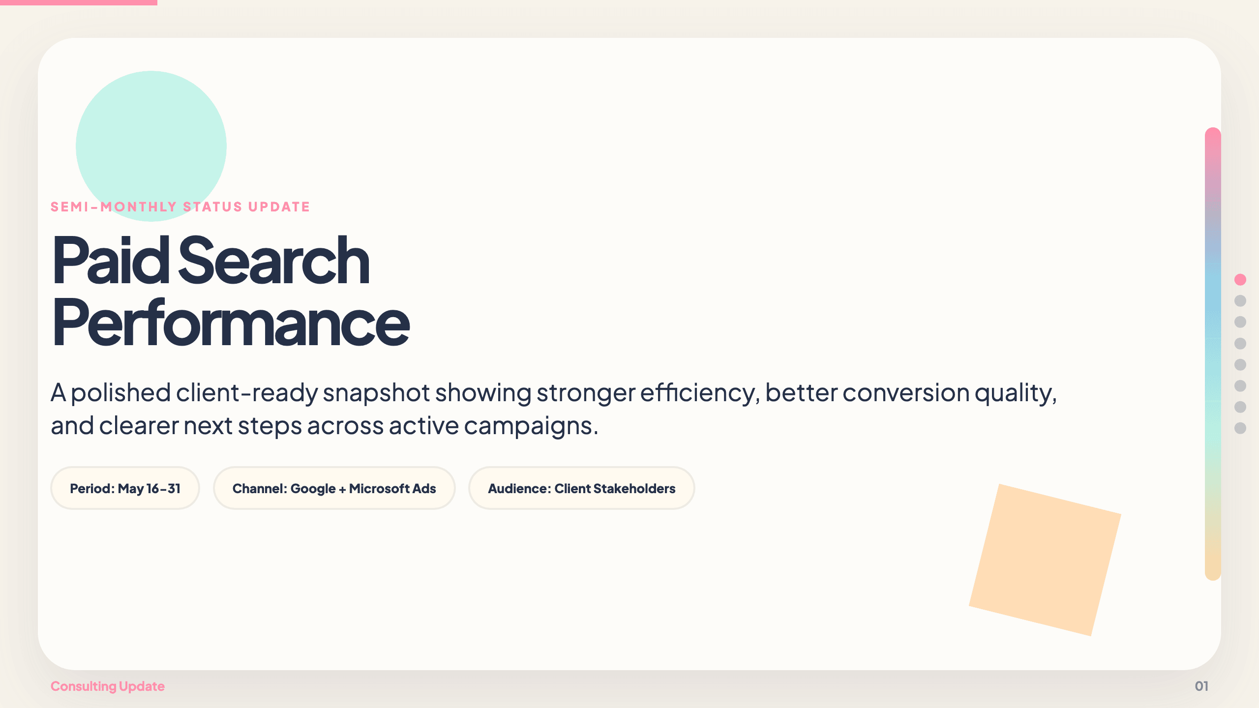 Paid search status update example deck made in Julius