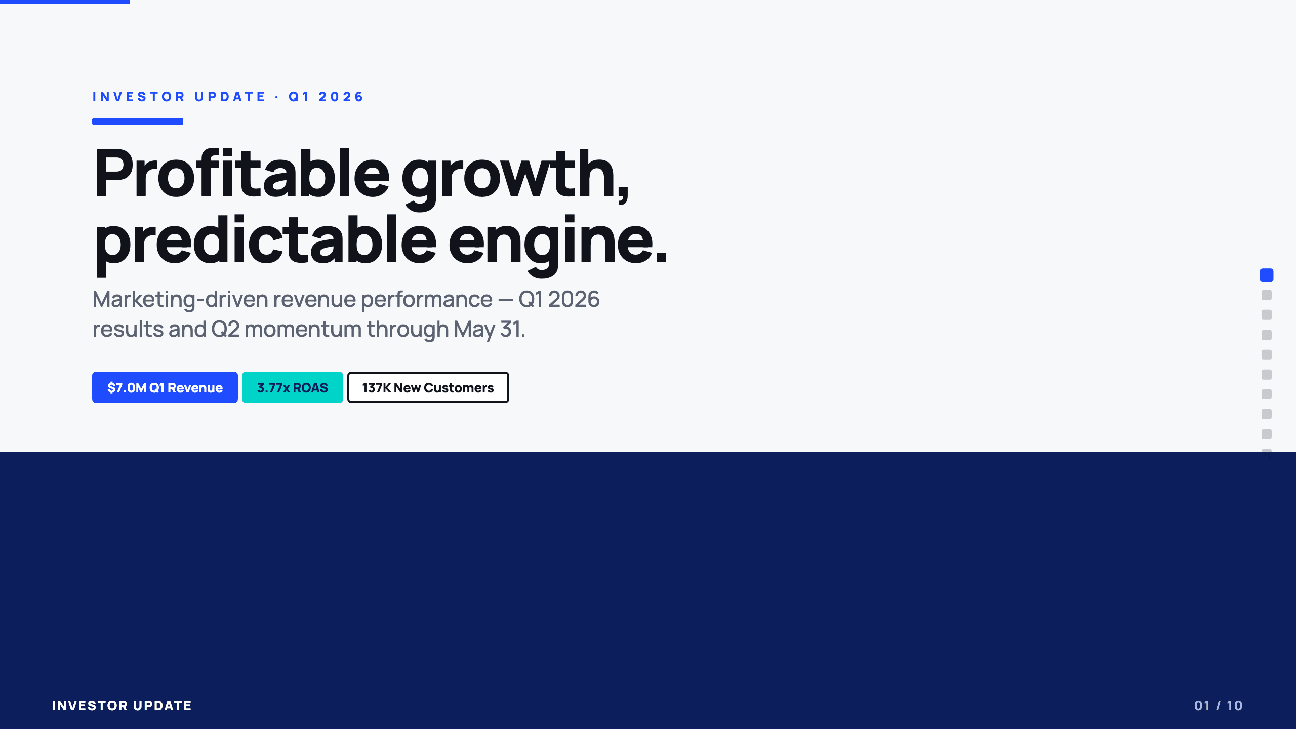 Investor update example deck made in Julius