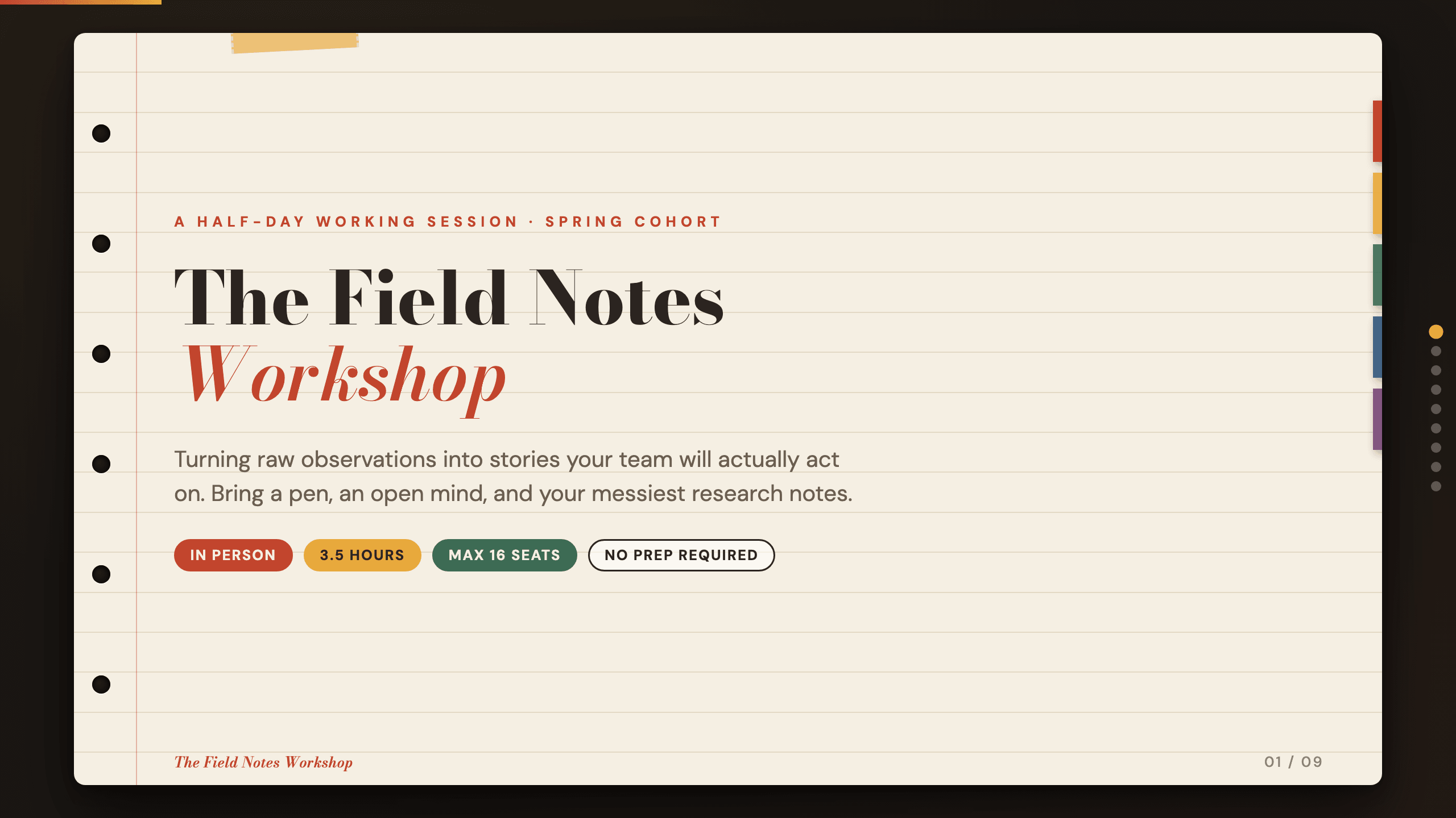 Workshop session outline example deck made in Julius