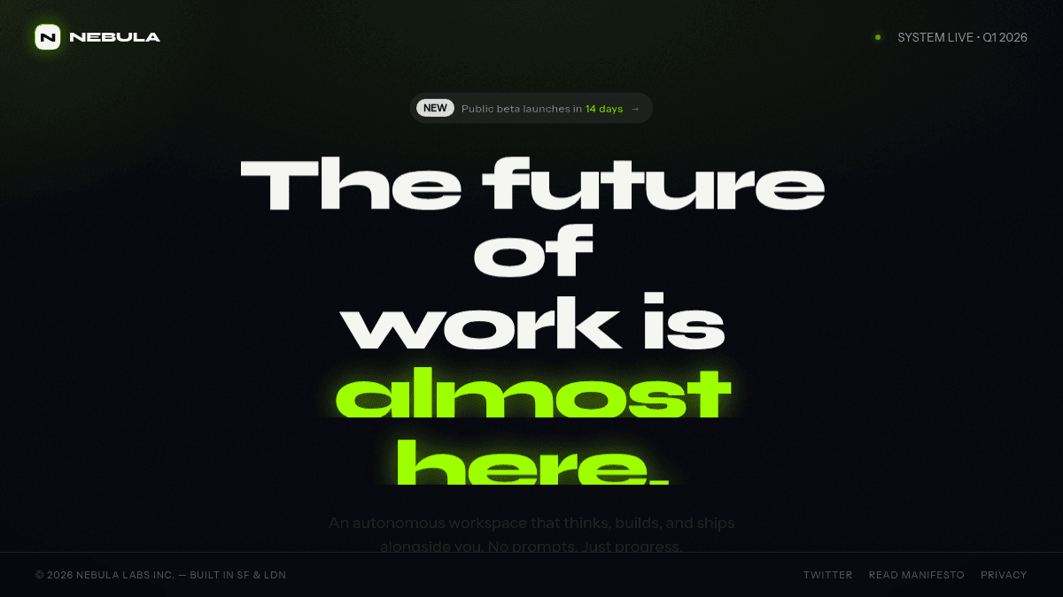 Startup coming soon example website made in Julius