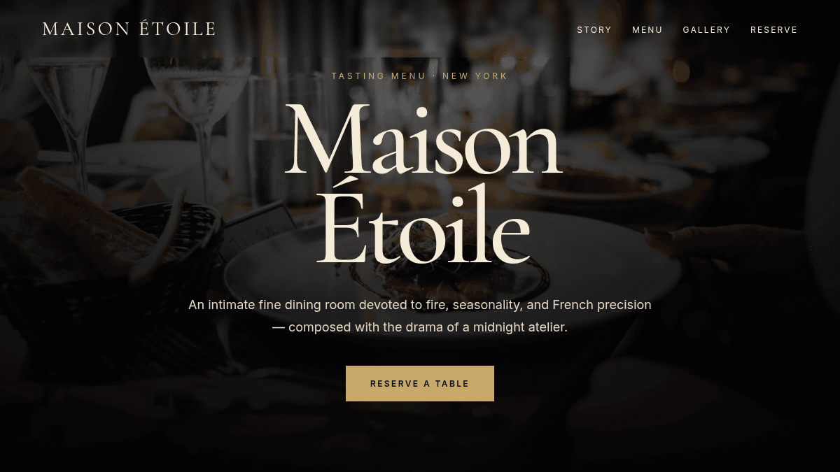 Restaurant website designed with the Julius no-code AI website builder