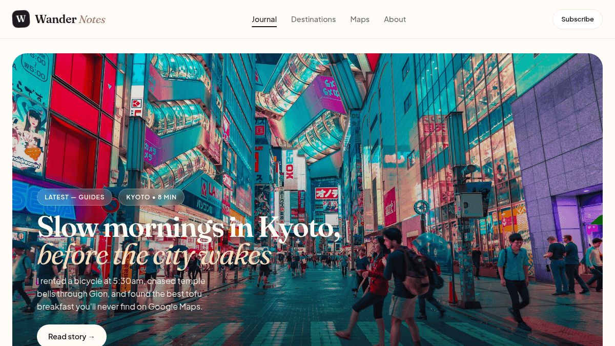 Travel blog example website made in Julius